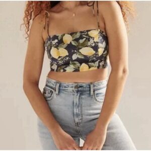 Abercrombie & Fitch Lemon Crop Top Size Large Linen Blend Tie Straps‎